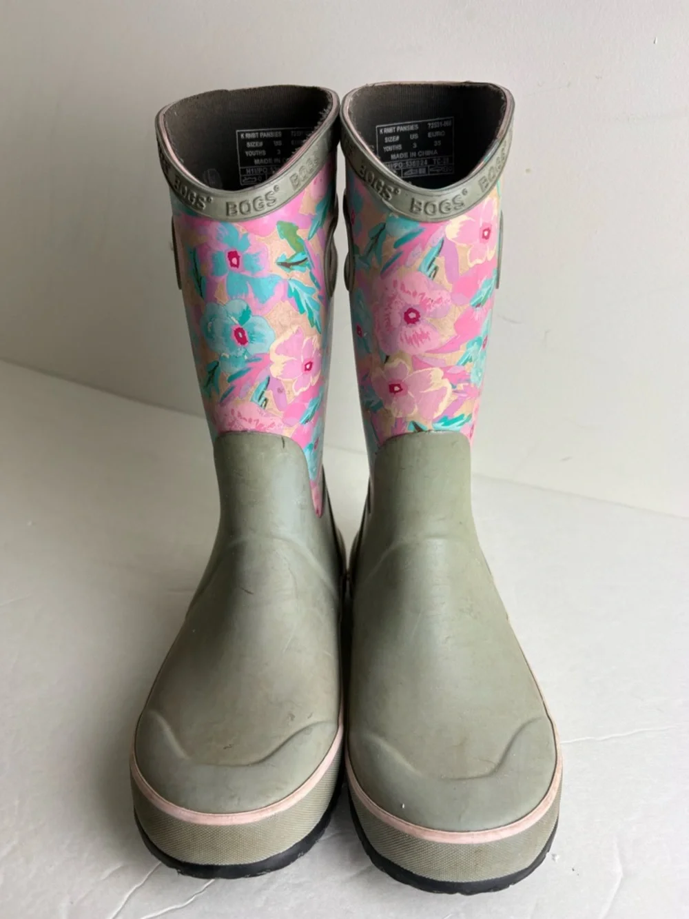 Bogs Pink & Aqua Floral Mid-Height Rain Boots size 3